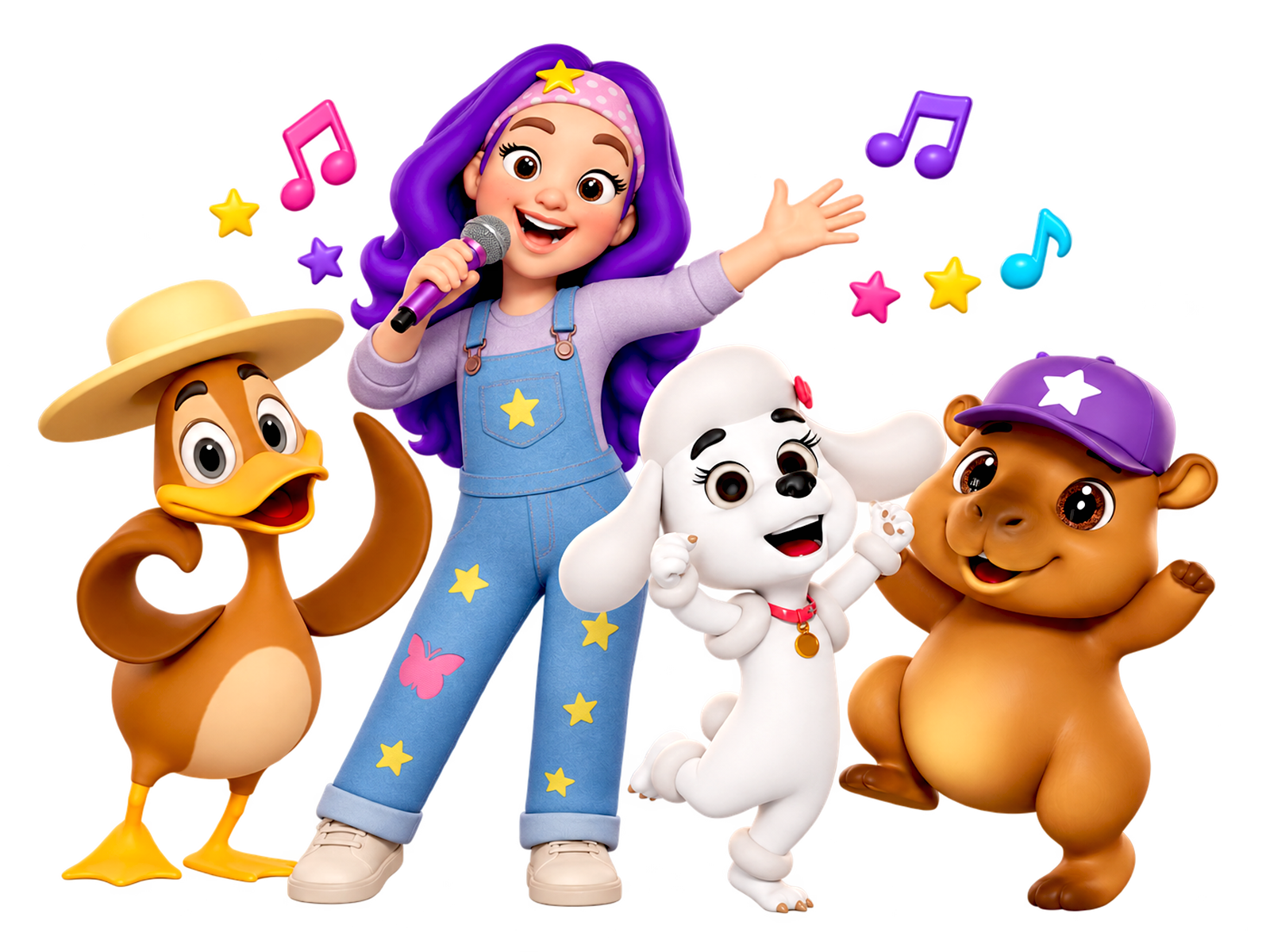 Christell cantando junto a Pato Tomy, Lulú y Capibara